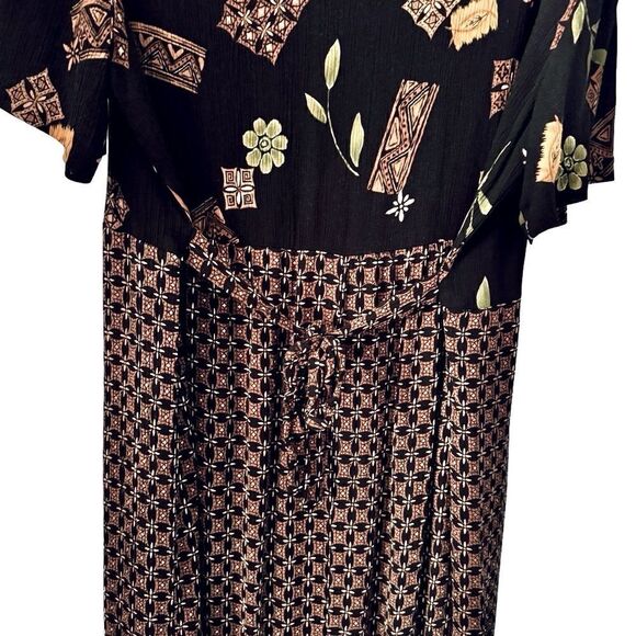 Another Thyme Black & Brown Boho Floral Leaf Print Summer Dress Size 18W - Picture 6 of 7